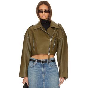 AGOLDE x SHOREDITCH SKI CLUB Leather Jacket XS Y2K 90s Concert Edgy Olive Remi